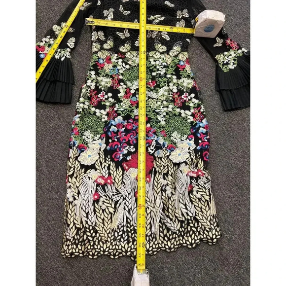 NWT $590 Jovani Womens Black Floral Round Neck Bell Sleeve Mini Dress Si… - Picture 12 of 13